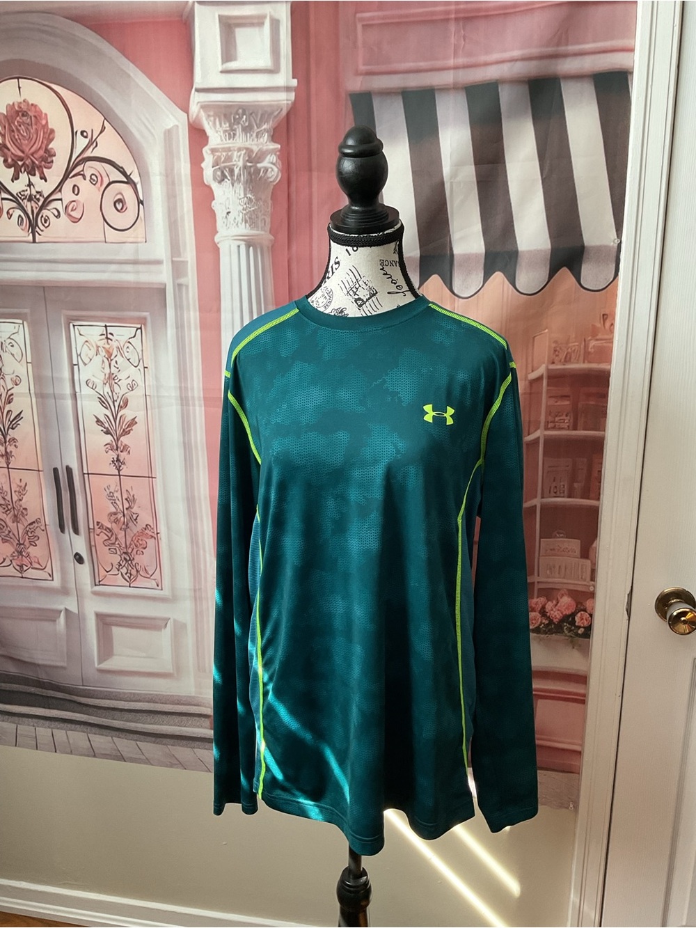Under Armour Teal Long-Sleeve Performance Shirt with Lime Accents